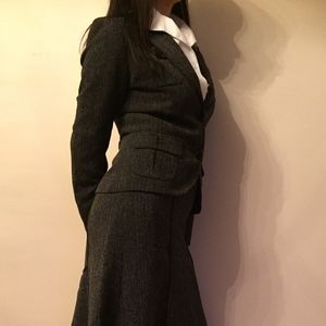 Women's Skirt Suit 2 Piece BLK/White Tweed